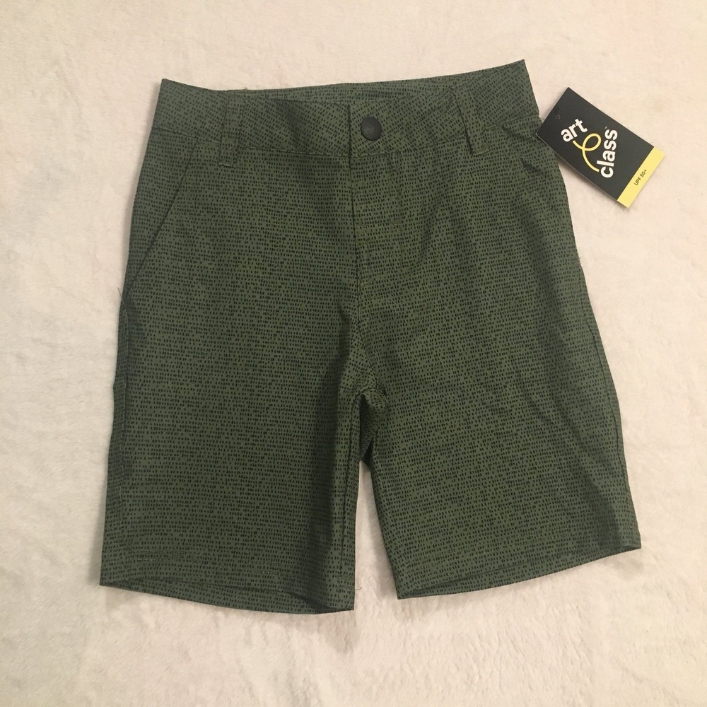 Art Class Shorts Boys 6 Olive Green NEW Dotted UPF 50+‎ Flat Front Casual